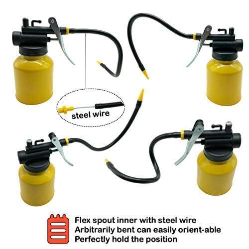 Junchi Hand Pump Oiler Can Professional Level 8 Oz. Capacity Pump Oiler With Metal & Long Flex Spout