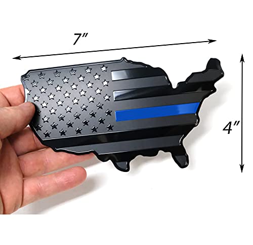 Mull Usa Black Flag Map Auto Fender Emblem For Cars Trucks Laptop Wall (Black With Thin Blue Line, 7"X4")