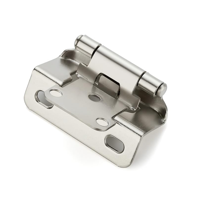 Ravinte 60 Pack 30 Pairs Semi-Overlay 1/2 Inch Self-Closing Face Frame Cabinet Hinges Satin Nickel Half Wrap-Around Kitchen Cabinet Door Hinges Face Mount Cabinet Hardware