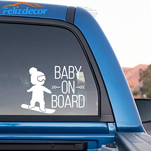 DXLING White Black Baby on Board Car Decal,BOY on Snowboard Vinyl Car Stickers Cool Car Window Decor L717 (White)