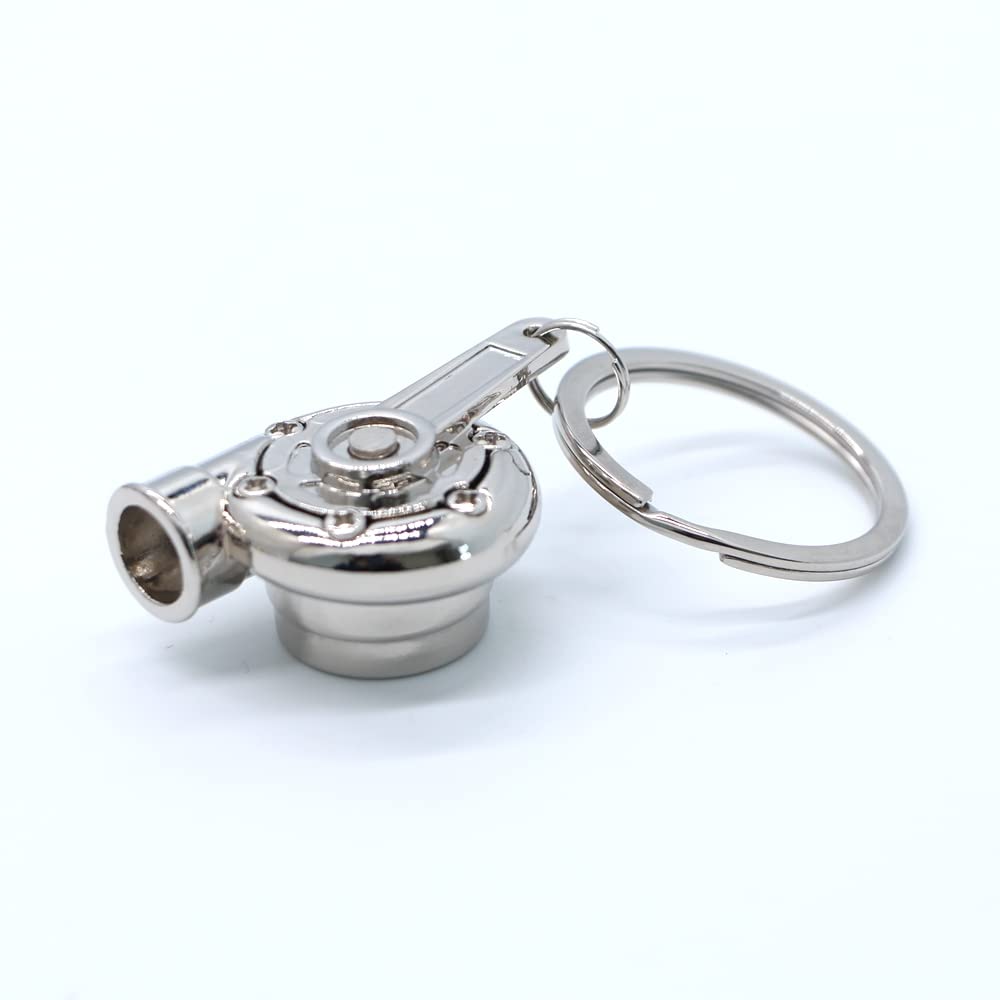 Gt//Rotors Turbo Keychain Metal Spinning Turbocharger Automotive Mini Car Part Keychain Key Ring (Silver Chrome Turbo)