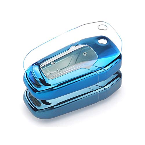 Royalfox(Tm 2 3 Buttons Soft Tpu Flip Remote Key Fob Case Cover For 2015 2016 2017 2018 2019 Ford F150 F250,Focus 3 Escort Kuga Everest Fiesta Mustang Edge Mkv Fusion 2016 Ranger (Blue)
