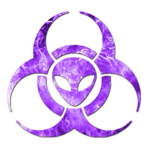 Alien Biohazard Symbol - Vinyl Decal Sticker - 4'' x 3.75'' - Purple Flames