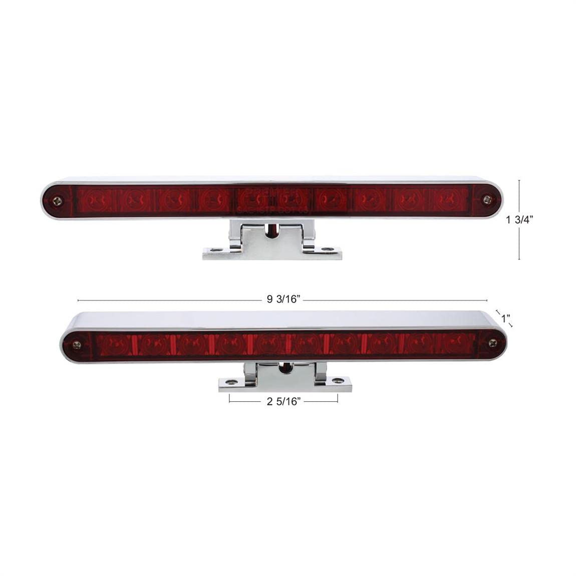 United Pacific 33010 3Rd Brake Light, 10 Led Split Function, With Chrome Swivel Pedestal Base, Red Led/Red Lens