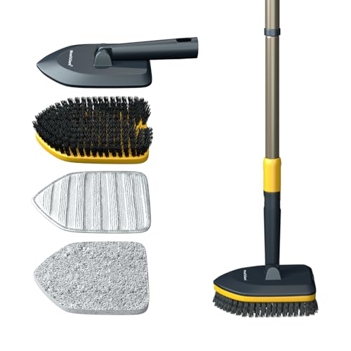 Minutetocleanit Bathroom Cleaning Brush With Long Handle, Hard Bristles, Microfiber Pad & Scrubber Combo For Tiles, Floor, Toile