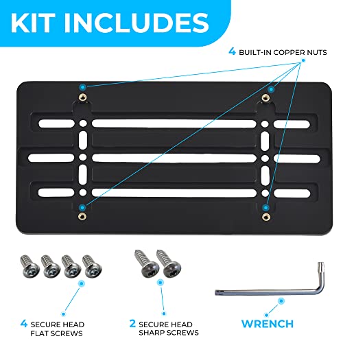 Front Bumper License Plate Bracket For Hyundai And Kia 2000-2023, Plate Holder Set W 6 Unique Screw Bolts & Wrench Kit, License Tag Mounting Kit, Quality Plate Holders, Car Accessories