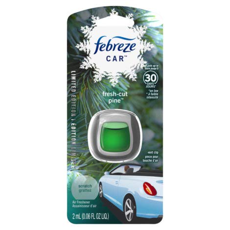 Febreze Car Vent Clip Air Freshener - Fresh-Cut Pine - Pack of 2 - 0.06 Fl Oz - Holiday Collection 2017 - Green