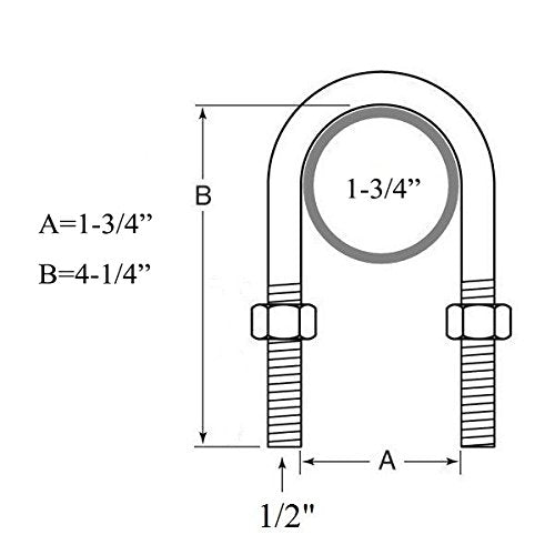 New Trailer U Bolt Kit For 2000Lbs 1-3/4' Round Axle 4-1/4' Long 1/2' Dia -20078