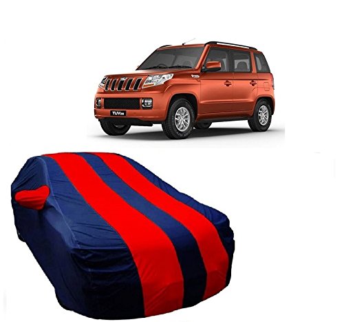 MotRoX Car Body Cover Compatible with TUV300 with Side Mirror Pocket (Red & Blue)