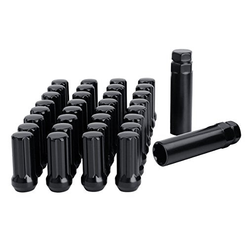 Dynofit 9/16-18 Wheel Lug Nuts, 32X Black 9/16 Inchx18 Lug Nut, Cone/Conical Bulge Seat,Closed End Nuts, 2 Inch Tall With 2 Sock