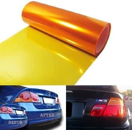 KOMAS 12 x 48 Glossy Orange Tint Vinyl Film Sticker Roll for Car Headlight, Tail Lights & Fog Lights with Squeegee + Cutter