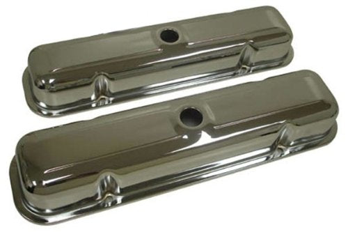 1959-79 Compatible/Replacement For Pontiac 301-326-350-389-400-421-428-455 V8 Short Steel Center Hole Valve Covers - Chrome