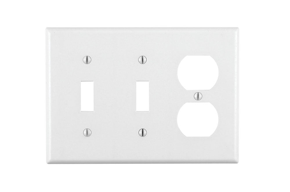 Leviton 88021 3-Gang 2-Toggle 1-Duplex Device Combination Wallplate, Standard Size, Thermoset, Device Mount, White