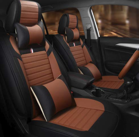 3D FRONTLINE PU Leather Car Seat Cover Compatible with Tata Harrier (9)  TanBlack