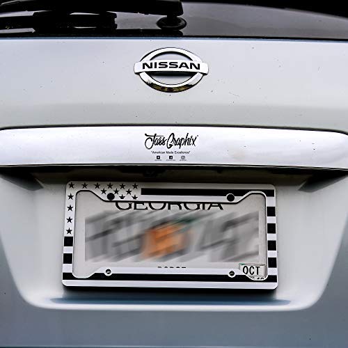 Jass Graphix American Flag License Plate Frame - Black On White - Tactical- Car Tag Frame