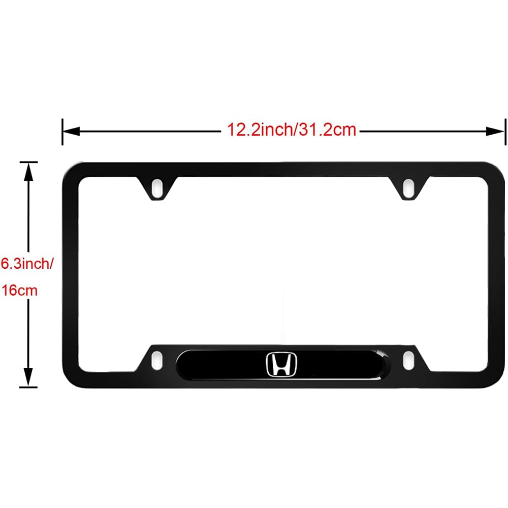 2 Pack Aluminum Alloy License Plate Cover Front Metal For Honda License Plate Frames With Chrome Screw Caps & 2 Holes (Car09)