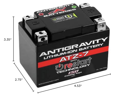 Antigravity Atz-7 Performance Lithium Motorcycle Powersport Battery With Built-In Jump Starting, 3.5Amp Hours Atv, Quad, Honda,
