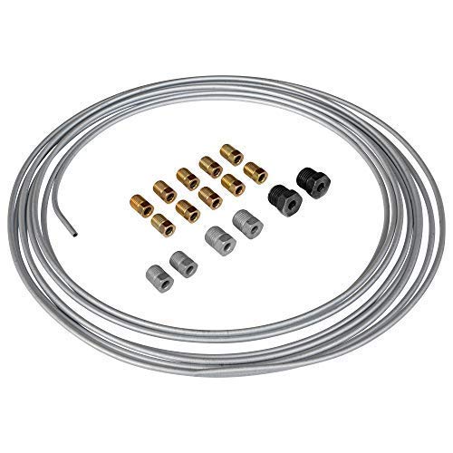 4Lifetime Galvanized Steel Brake Line Kit - 3/16 X 25Ft Replacement Set - Professional Grade Oe Steel Tube, Corrosion-Resistant, Flexible 3/16 Brake Line – Comes With 16 Fittings For Easy Install
