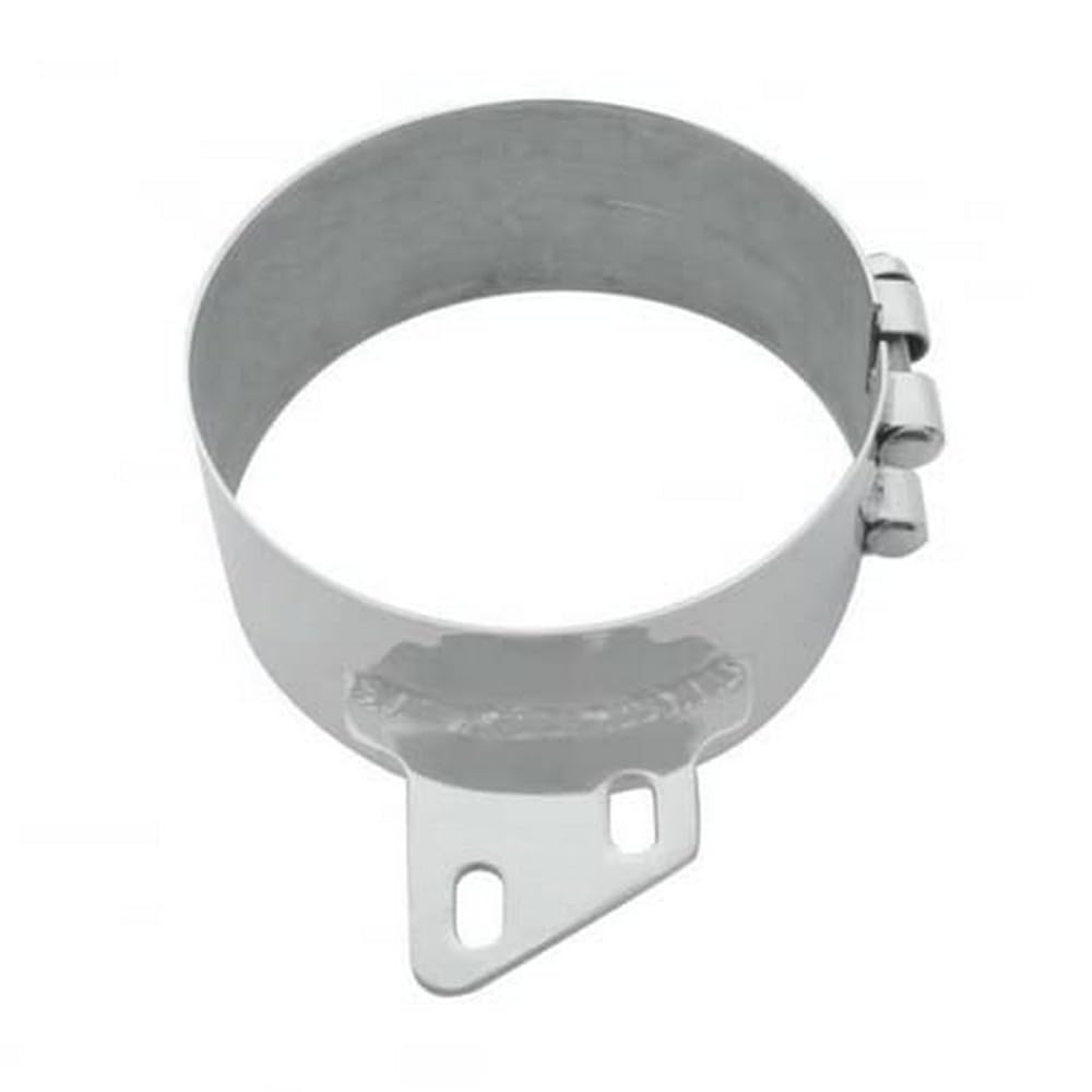 United Pacific 10285 - Exhaust Clamp - 8&quot; Stainless Butt Joint Exhaust Clamp - Angled Bracket