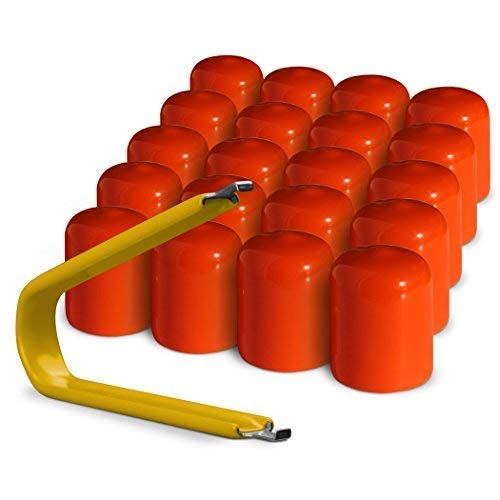 ColorLugs Vinyl Lug Nut Cover | Orange | Flexible Fit Wheel Lug Nut Cap | Fits 17 mm | Pack of 20 | Includes Deluxe Extractor | 