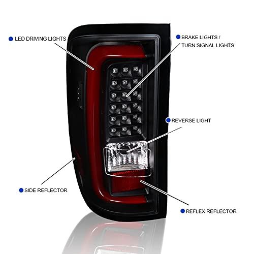 Spec-D Tuning Black Housing Clear Lens Red LED Bar Tail Lights Compatible with 2014-2018 GMC Sierra 1500, 2014-2018 GMC Sierra 2500HD, 2014-2018 GMC Sierra 3500HD, Left + Right Pair Assembly