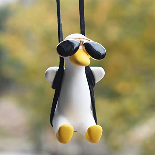 Swinging Duck Car Hanging Ornament, Cute Car Hanging Accessories For Rear View Mirror, Car Pendant Swinging Sunglasses Duck Hang