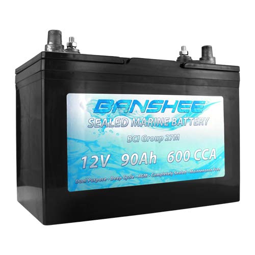Banshee Group 27M Deep Cycle AGM Marine Battery - 12V 90Ah Dual Purpose Sealed Battery for Boats, RVs, Trolling Motors, Solar & 