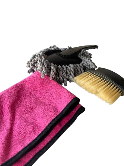 Dhurta Car Cleaning Kit with Microfiber Cloth, Soft Bristle Brush and Chenille Duster  Multi Purpose Auto Detailing Tools for I