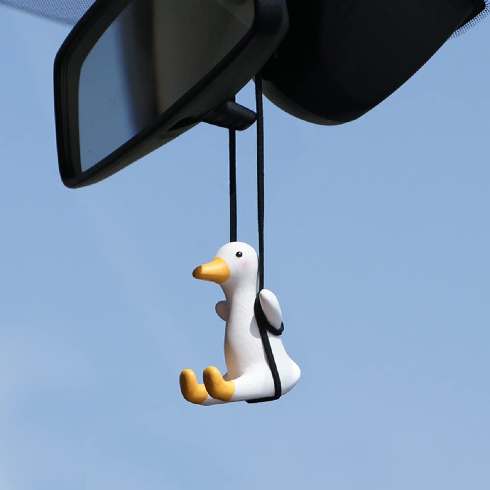 Amioro Cute Swinging Duck Car Mirror Hanging Accessories Fun Interior Rearview Mirrors Decoration (Duck)