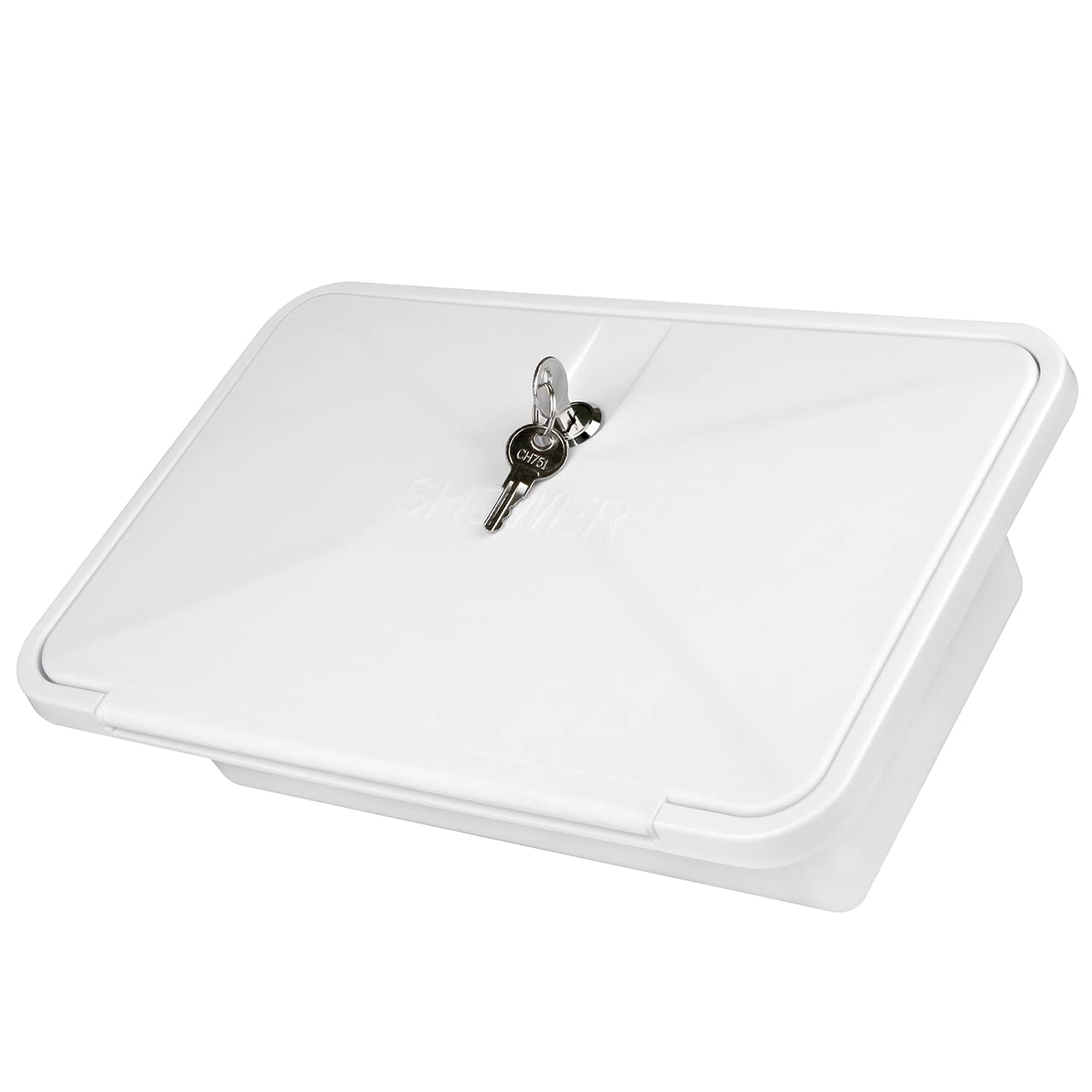 OYMOV White RV Exterior Shower Box Kit with Lock - Non-Metallic Accessories for RVs, Fifth Wheels, Motorhomes, Travel Trailers, Campers