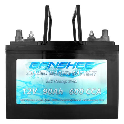 Banshee Group 27M Deep Cycle AGM Marine Battery - 12V 90Ah Dual Purpose Sealed Battery for Boats, RVs, Trolling Motors, Solar &