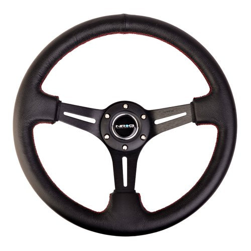 NRG ST-018R 350mm Sport Steering Wheel 3&quot; Deep Black Leather