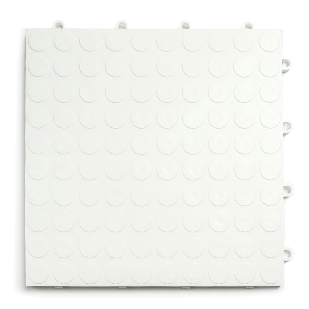 Big Floors GarageDeck Coin Pattern, Durable Copolymer Interlocking Modular Non-Slip Garage Flooring Tile (24 Pack), White
