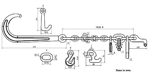 Mytee Products 5/16''X6' Leg G70 15'' Long Shank J Hook Tow Chain W/Rtj Cluster Hook & Grab Hook - 4700 Lbs Wll Heavy Duty Trans