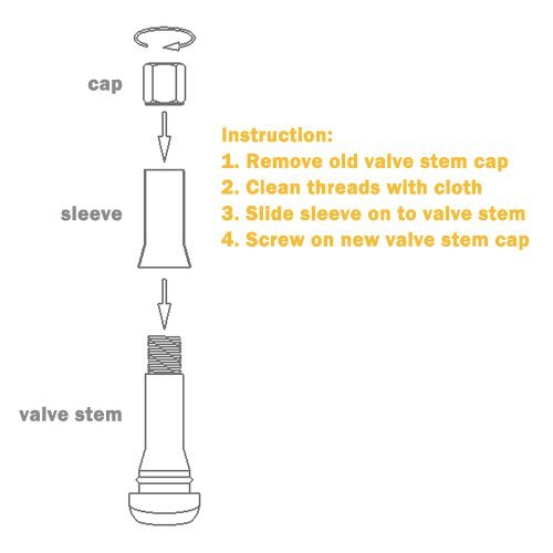 Muzzys TR413 Chrome Valve Stem Sleeves and Caps Dress Up Kit, Set of 4 for Car and Truck Rubber Tire Valve Stems, for 0.8'' Tall