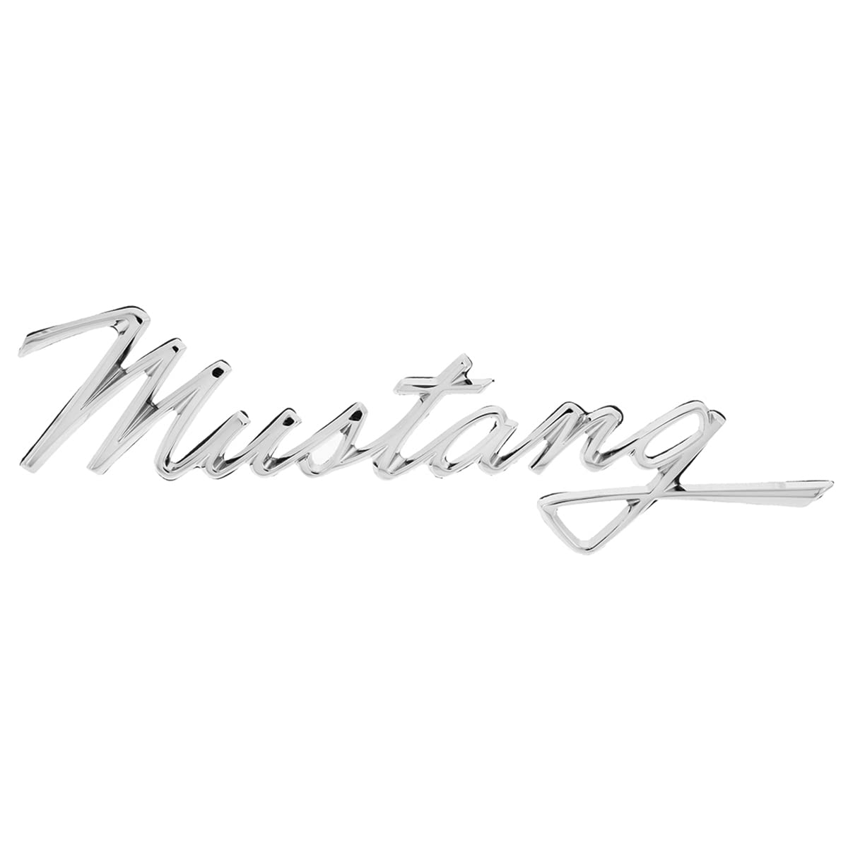 United Pacific F6802 Tripe Chrome Die-Cast Mustang    Script Emblem, Badge Replacement, Double-Sided Tape, Easy Installation - O