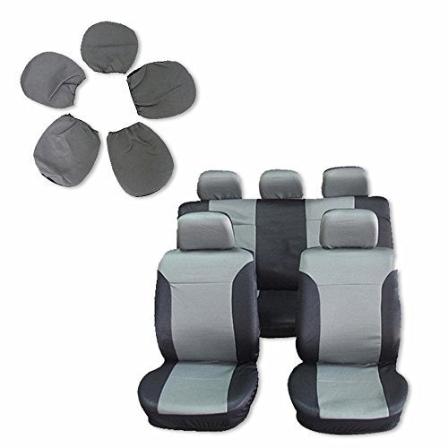 Seat Cover cciyu Universal Car Seat Cushion w/Headrest - 100% Breathable Washable Automotive Seat Covers Replacement Replacement fit for Most Cars(Black on Gray)