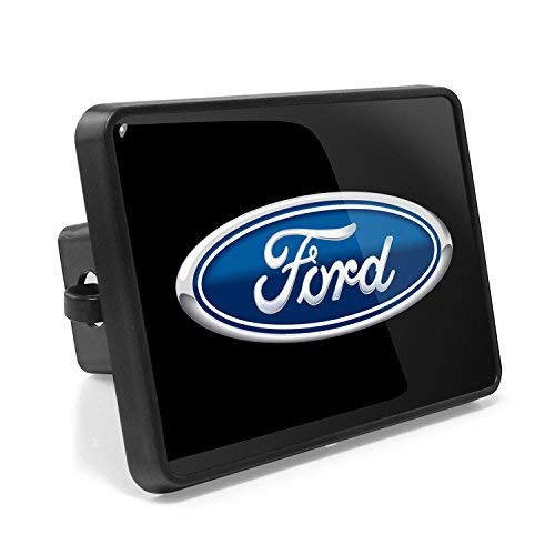 iPick Image, Compatible with  Ford Logo UV Graphic Black Metal FacePlate on ABS Plastic 2 inch Tow Hitch Cover