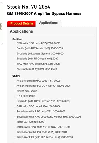 Metra 70-2054 Factory Amplifier Bypass Harness For Select 1998-2004 Gm Vehicles (Standard Packaging)