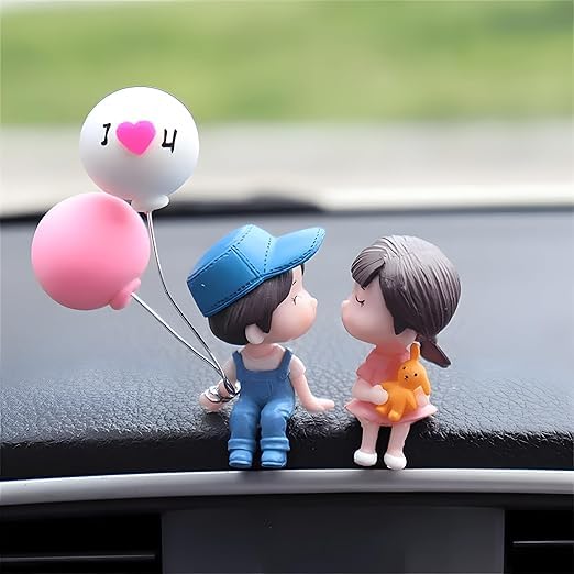 Steffan Cute Cartoon Couple Figurine With Balloon | Car Dashboard Showpiece | Romantic Gift For Couples | Home & Office Decor | 