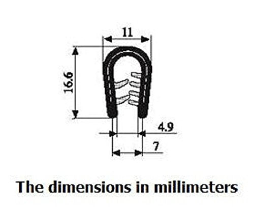 Seal Rubber Edge Trim Black - Large U Height 0.656'' - Width 21/32'' - Edge Thickness 5/32'' - Grip Range 3/64''-5/32'' - Length