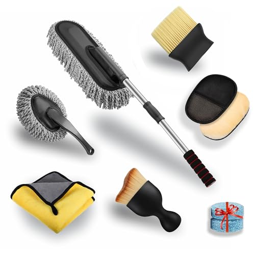 H Hanumant Enterprise 7 Pcs Microfiber Car Duster Kit|Interior & Exterior Car Cleaning Detailing Tool|Scratch & Lint Free, Polle