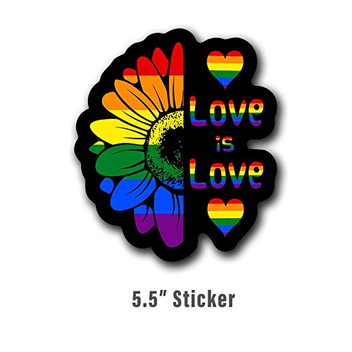 Black Background Love Is Love Daisy Lgbtq+ Pride Vinyl Decal Sticker | Cars Trucks Vans Walls Laptops Cups | Full Color Printed