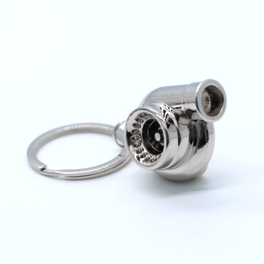 Gt//Rotors Turbo Keychain Metal Spinning Turbocharger Automotive Mini Car Part Keychain Key Ring (Silver Chrome Turbo)