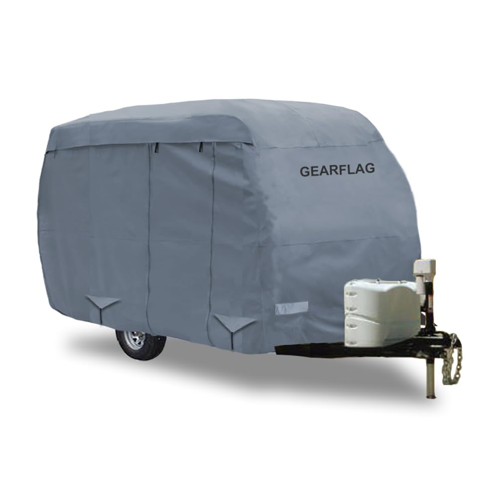 GEARFLAG Fiberglass Travel Trailer RV Cover Multi-Layers with Reinforced Windproof Side-Straps Anti-UV Water-Resistance Heavy Du