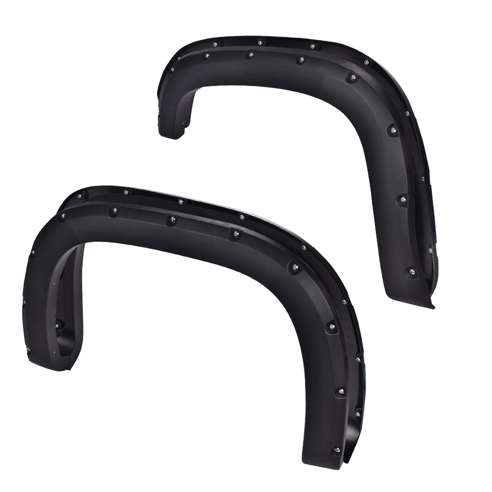 PIT66 Fender Flares, Compatible With 2007-2013 GMC Sierra 1500, Rugged Wheel Flares Textured Pocket Riveted Style, 4 Pcs