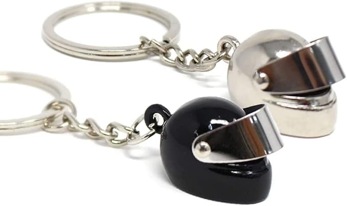 DreamAug 2-Pack Motorcycle Helmet Keychains - 3D Mini Helmet Keyring Set, Black & Silver, Cool Gifts for Bikers, Car Lovers, Bir