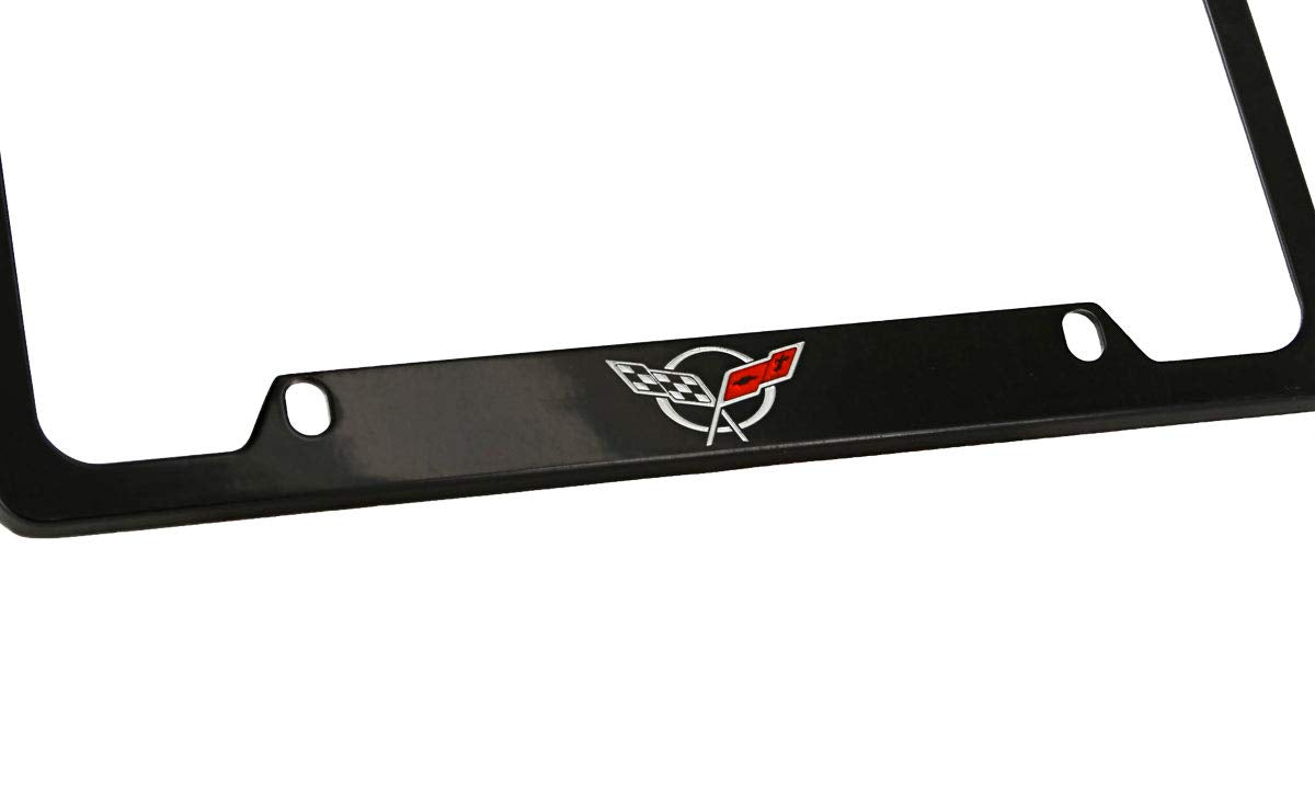 Chevrolet Corvette C5 Black Coated Metal Bottom Engraved License Plate Frame