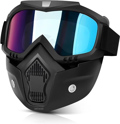 Detachi Motorcycle Goggle Mask Anti Scratch Uv Protective Face Mask, Bike Riding Goggles Mask With Detachable Face Mask, Adjusta
