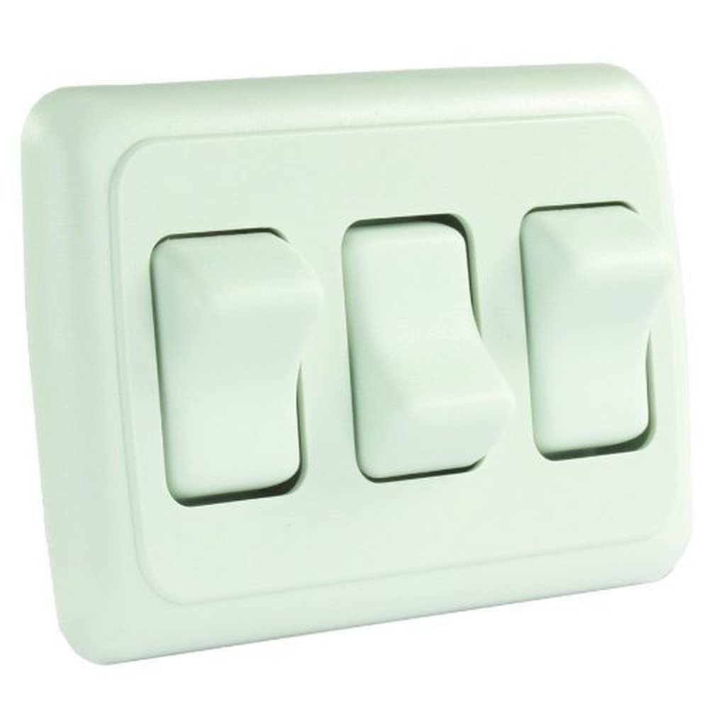 Jr Products 12025 White Triple Spst On-Off Switch With Bezel